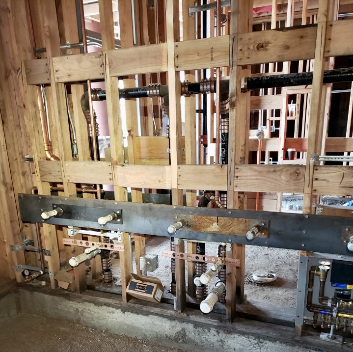 Copper and gas rough-in through wood framing